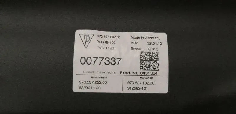 Porsche Panamera 970 Right Door Winder 97053720200 Window Regulator Front Right
