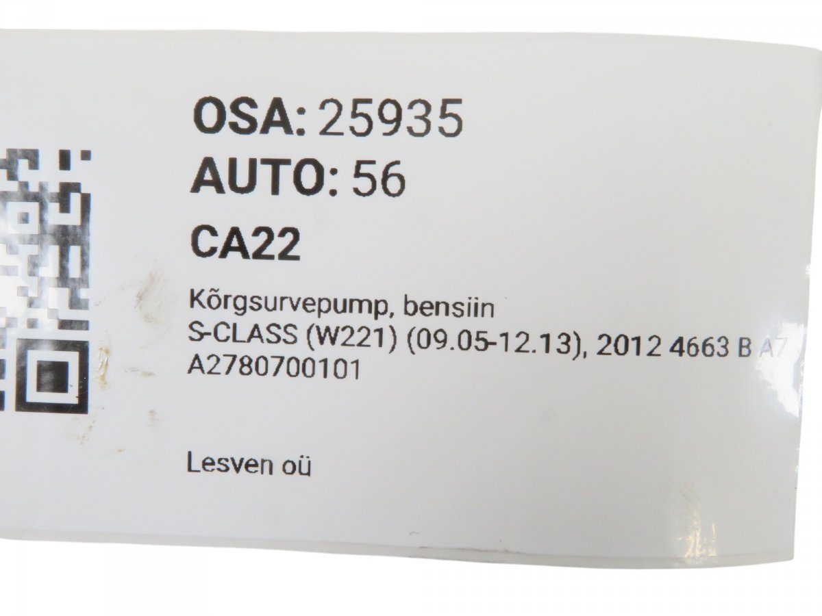 A2780700101 A2780701101 High pressure pump, petrol MERCEDES-BENZ S-CLASS (W221) (2005-2013)
