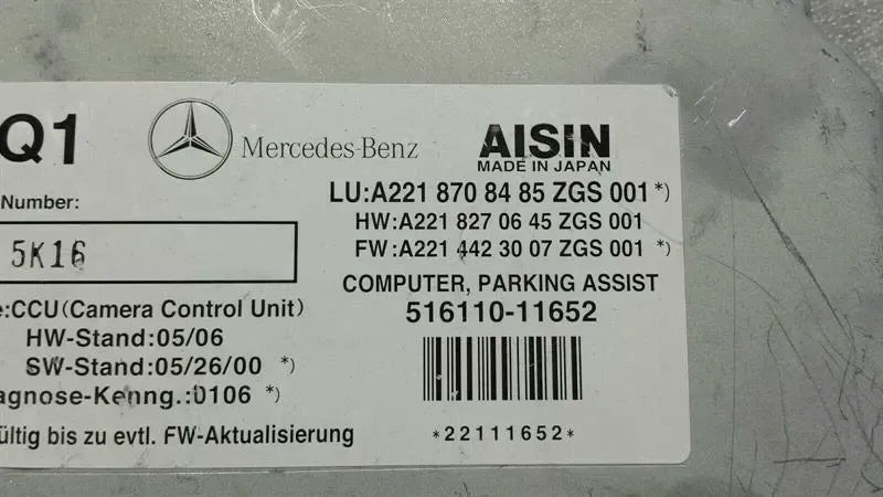 Mercedes S Class W221 Rear Camera Module A2218708485 Control Unit Rear View Camera