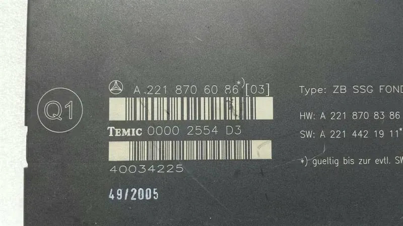Mercedes S-Class W221 Rear Seat Module A2218706086 Seat Module Rear