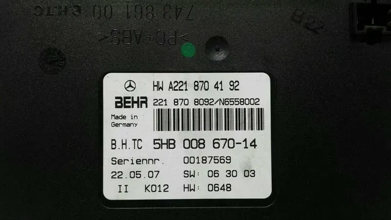 Mercedes CL W216 Auto Climate Electronic Module A2218704192 ECU