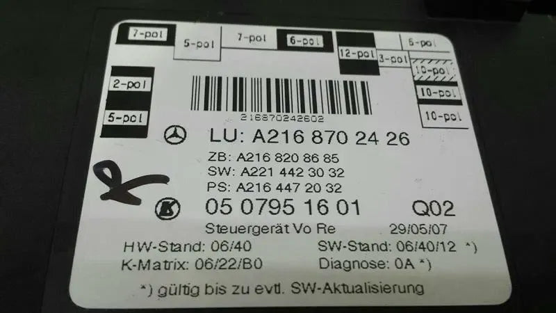 Mercedes CL W216 door seat control unit A2168702426 dynamic seat module RE