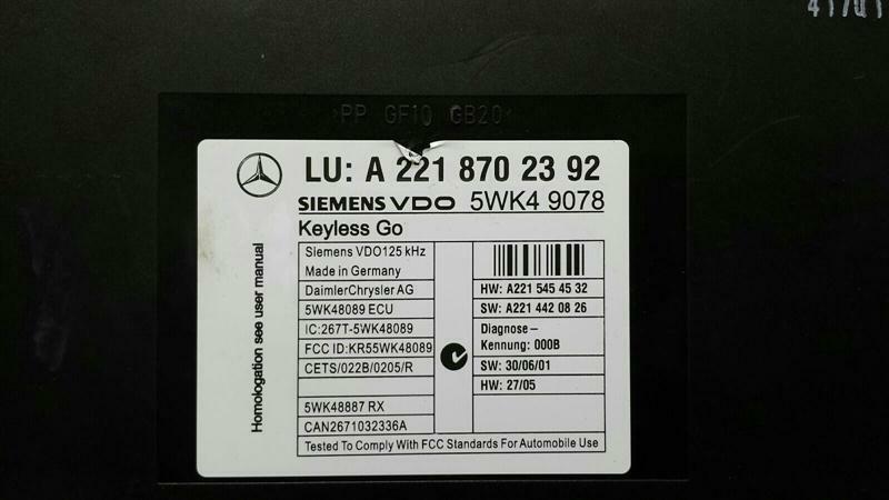 Mercedes CL W216 W221 Keyless Go Module A2218702392 Control Unit Kessy