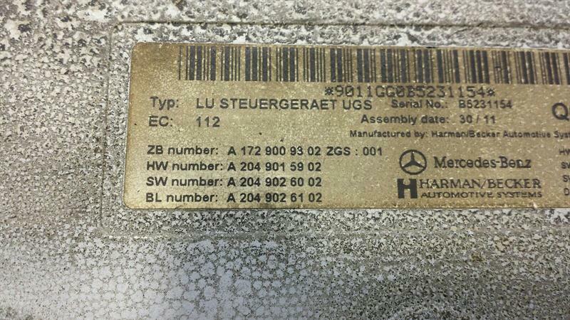 Mercedes C Class W204 Multimedia Interface A1729009302 ECU