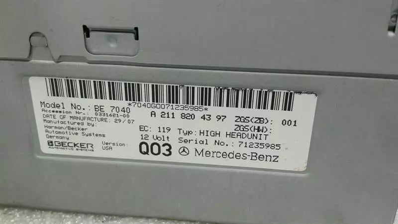 MERCEDES CLS W219 NAVIGATION MONITOR A2118204397 DISPLAY SCREEN COMMAND