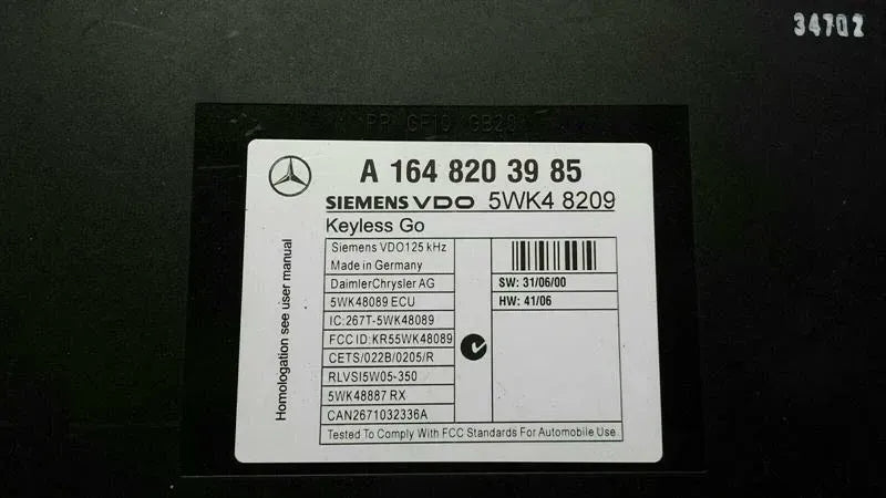 Mercedes ML W164 Keyless Go Electronic Module A1648203985 Control Unit