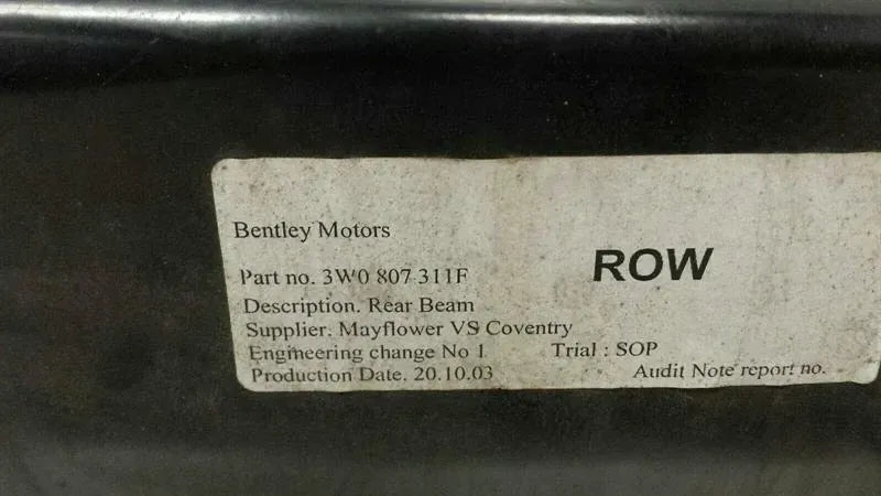 BENTLEY CONTINENTAL GT W12 Rear Bumper Beam 3W0807311F Bumper Rear Support
