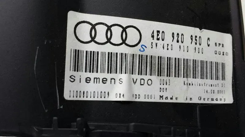 Audi A8 8e rhd Instrument Cluster 4E0920950C MPH UK 4.2 V8