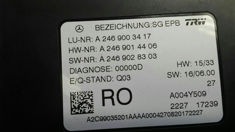 Mercedes GT C190 GTR Park Brake Modules A2469003417 Control Unit PBM