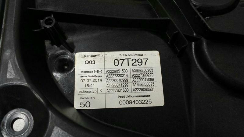 Mercedes S-Class W222 RRH Door Winder A2227306605 Window Regulator Rear Right