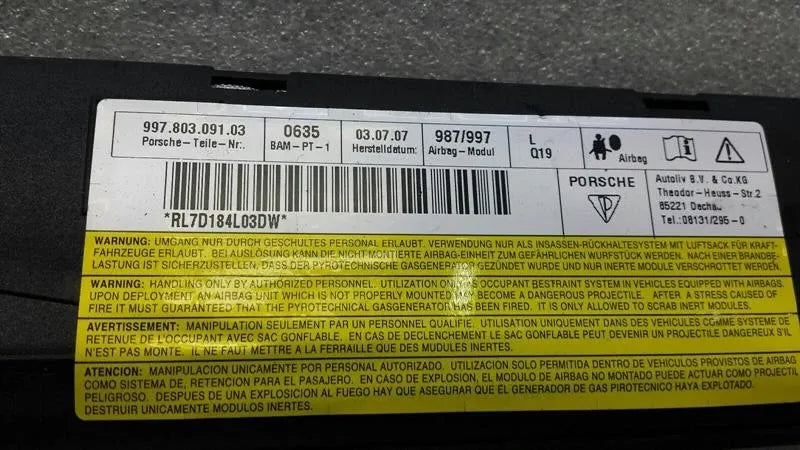 Porsche Boxster Cayman 987 Left Door Safety Module 99780309103 Module Left