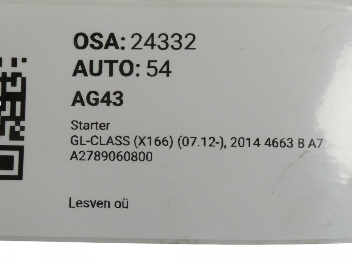 A2789060800 Starter motor MERCEDES-BENZ GL-CLASS (X166) (2012-2019)