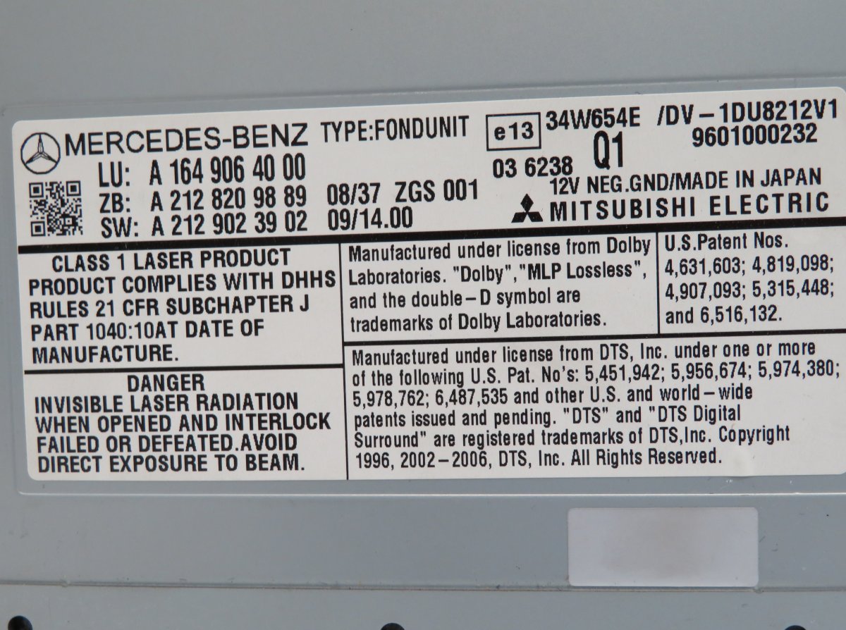 A1649064000 CD Changer MERCEDES-BENZ GL-CLASS (X164) (2006-2012)