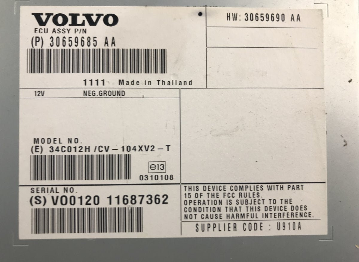 30659685AA 34C012H 104XV2 Audio amplifier VOLVO S60 II / V60 I (2010-2018)