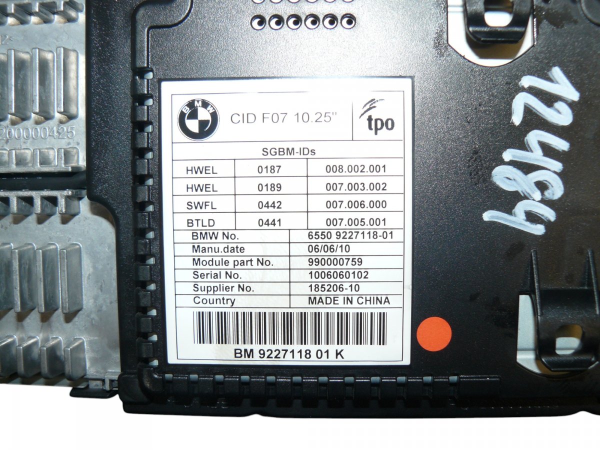 9227118 Dash screen BMW 5 GRAN TURISMO (F07) (2009-2017)