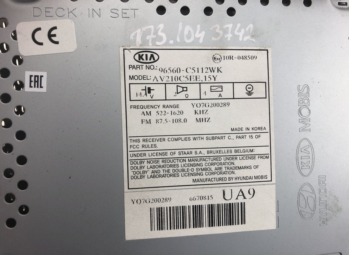 96560C5112WK Radio KIA SORENTO III (UM) (2015-2020)