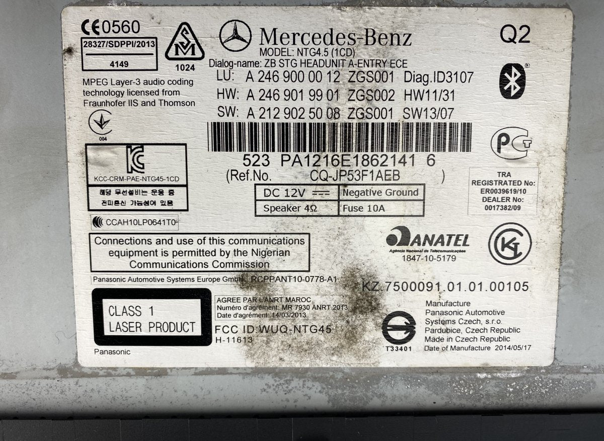 A2469000012 A2469019901 A2469000012 Radio MERCEDES-BENZ B-CLASS (W246, W242) (2011-2018)