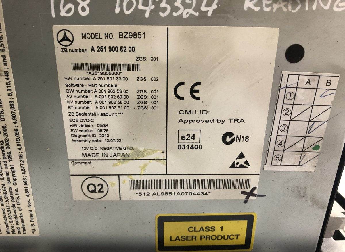 BZ9851 Radio MERCEDES-BENZ R-CLASS (W251) (2006-2013)