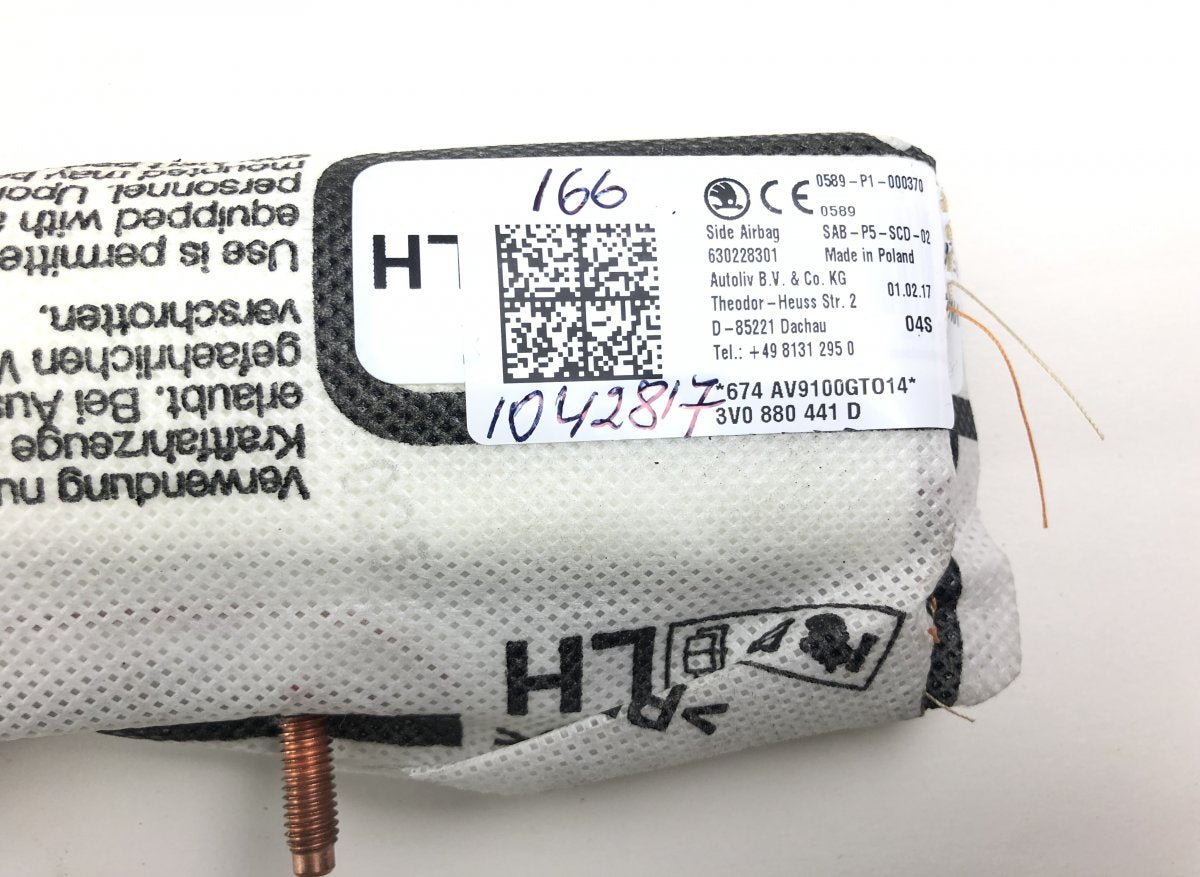 3V0880441D Side seat Airbag Rear left SKODA SUPERB III (3V3, 3V5) (2015-2024)