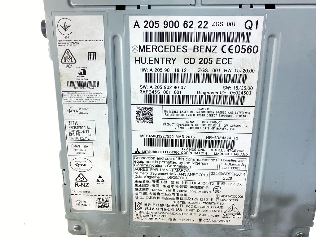 A2059001722 Radio MERCEDES-BENZ C-CLASS (W205) (2013-2021)