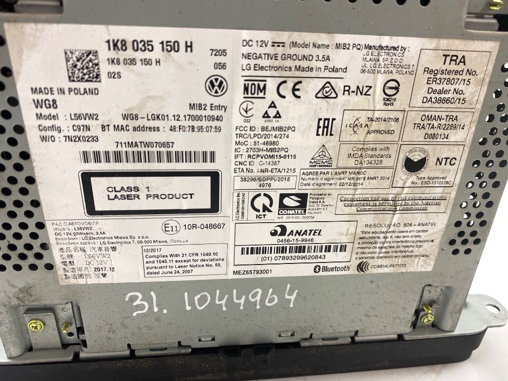 1K8035150H Radio VW TRANSPORTER T6 / MULTIVAN (SG, SF) (2015-)