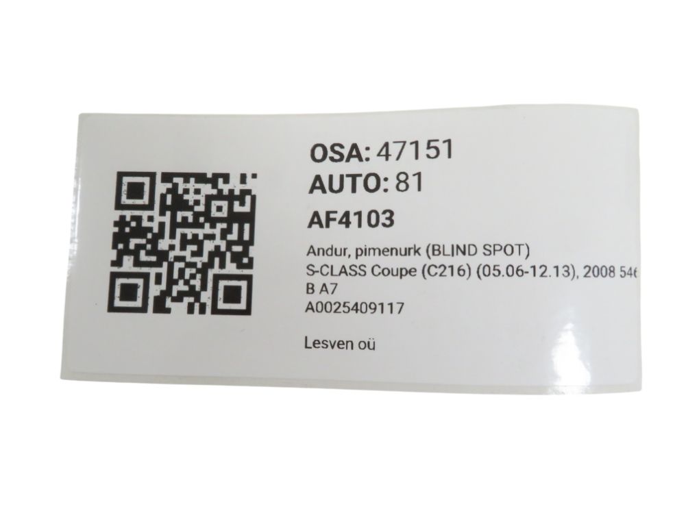 A0025409117 0025409117 BLIND SPOT radar sensor MERCEDES-BENZ S-CLASS Coupe (C216) (2006-2013)