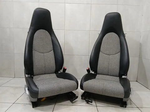 PORSCHE 911 997 987 HERITAGE SPORT SEATS BLACK LEATHER HOUNDSTOOTH SET 4-WAY