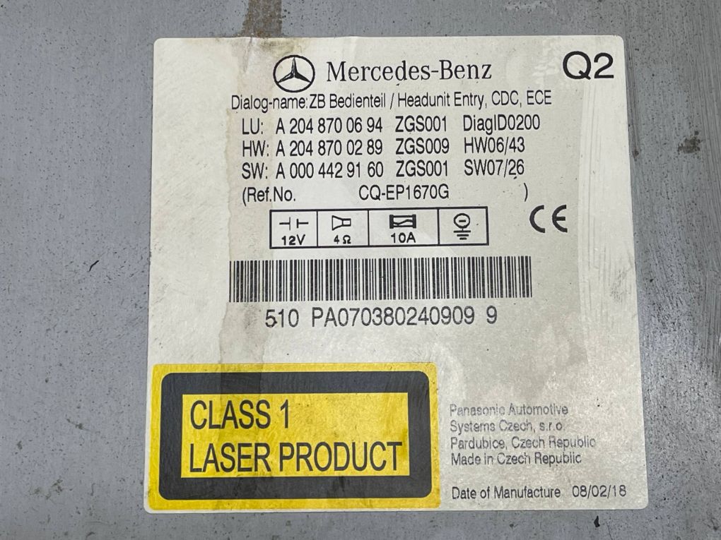 2048700694 2048705690 2048704590 2048700090 Radio MERCEDES-BENZ C-CLASS (W204) (2007-2013)
